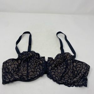 True Lace Demi Bra Unlined Black Nude Size 36C